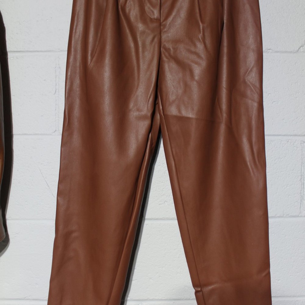 NEW Ophelia Roe Tan Faux Leather Leggings Size 8 Women's NWT